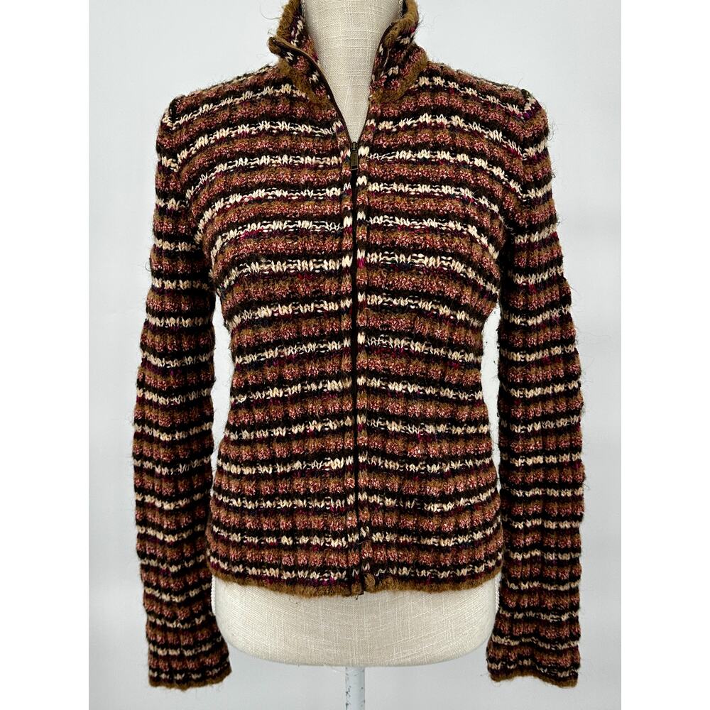 Weekend Max Mara Wool Mohair Striped Zip Knit Jacket Italy Size Medium